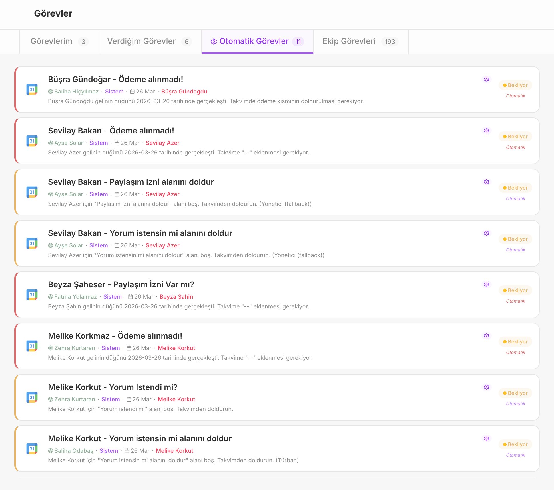 Otomatik Görevler